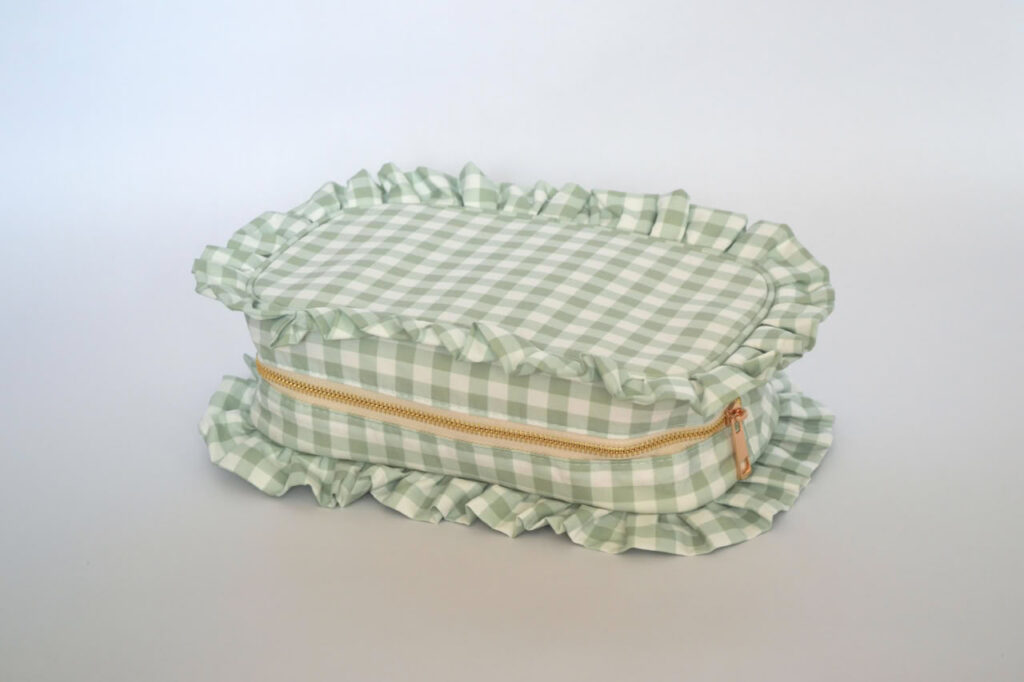 Ruffle Gingham Plaid Cosmetic Bag - Green