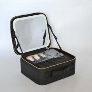 Large Capacity Travel Makeup Bag With 3 in 1 LED Light Mirror - Black