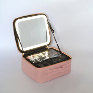 Large Capacity Travel Makeup Bag With 3 in 1 LED Light Mirror - Pink