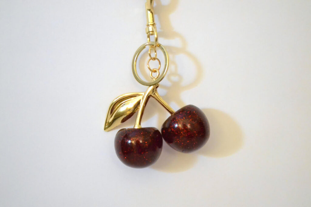 Crystal Cherry Keychain - Gold Red