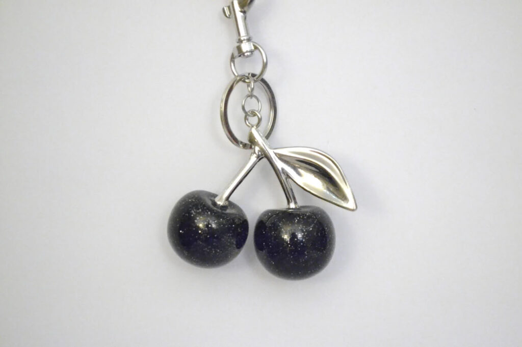 Crystal Cherry Keychain - Silver Black