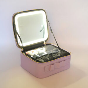 Large Capacity Travel Makeup Bag With 3 in 1 LED Light Mirror - Purple