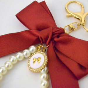 Bow Pearl Wristlet Keychain - Red