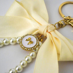 Bow Pearl Wristlet Keychain - White