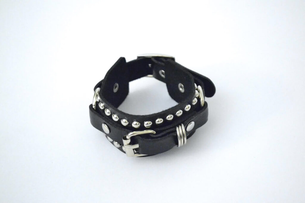 Leather Punk Bracelet Gothic Rivet Buckle Wristband - Black