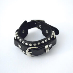 Leather Punk Bracelet Gothic Rivet Buckle Wristband - Black